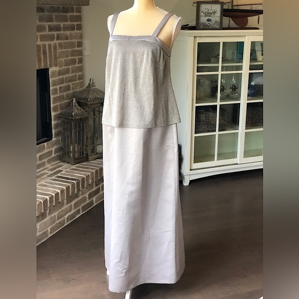 Vintage Alex Evenings Petite Gold Tan Sparkle Satin Gown SZ 14WP Formal